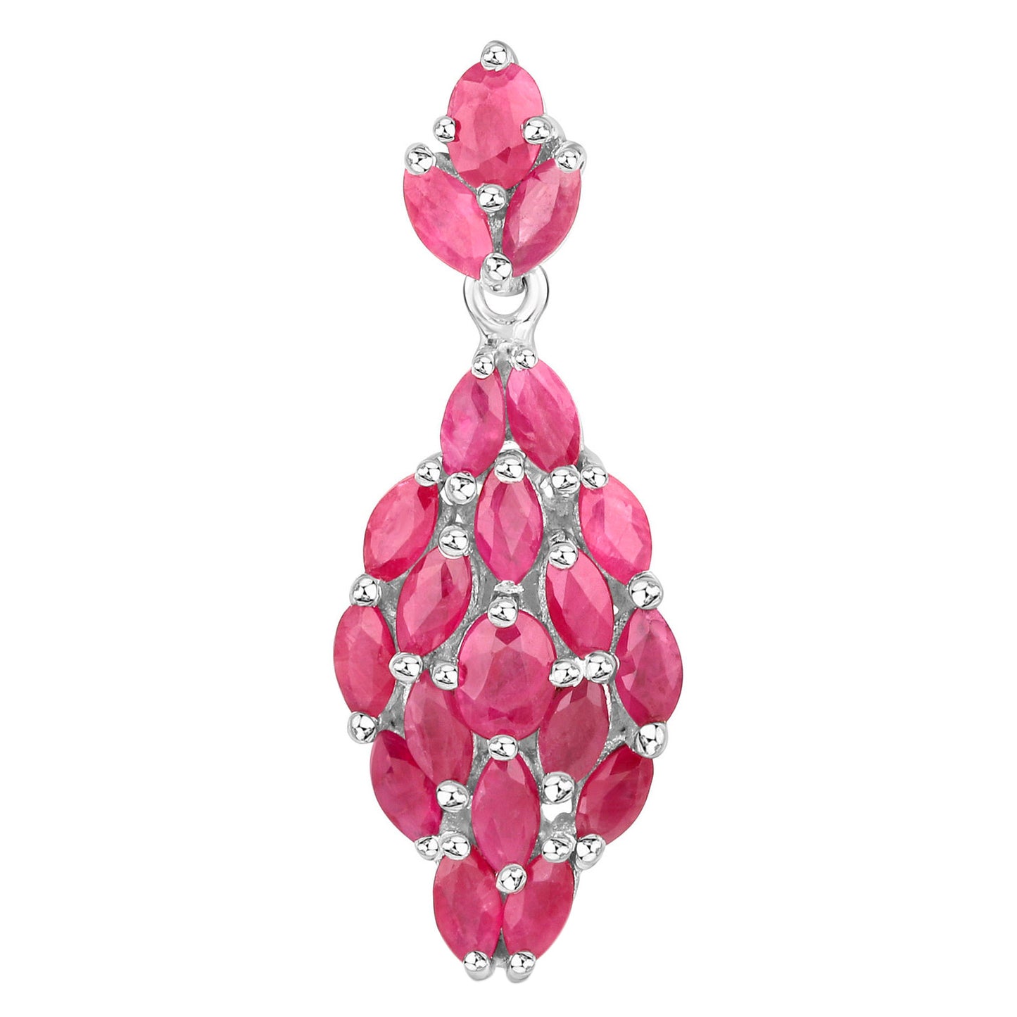 Ruby Dangle Earrings 4.1 Carats Rhodium Plated Silver