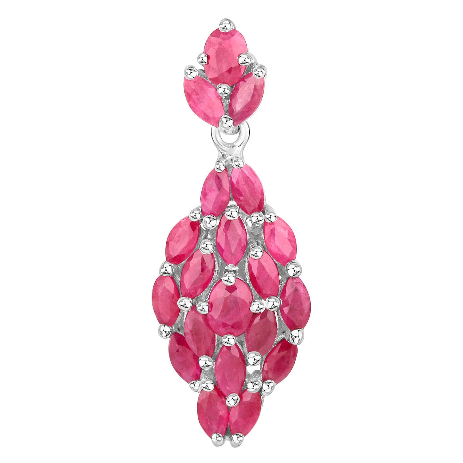 Ruby Dangle Earrings 4.1 Carats Rhodium Plated Silver