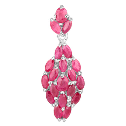 Ruby Dangle Earrings 4.1 Carats Rhodium Plated Silver