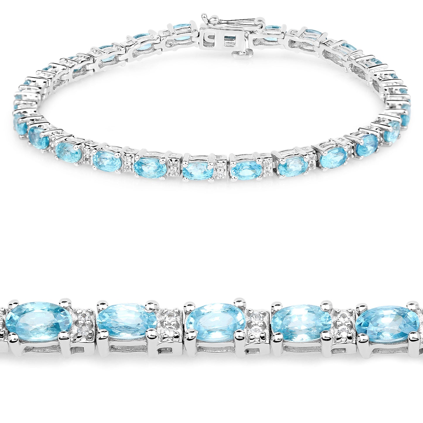 Blue Zircon Tennis Bracelet White Topaz 8.8 Carats Sterling Silver