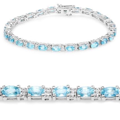 Blue Zircon Tennis Bracelet White Topaz 8.8 Carats Sterling Silver