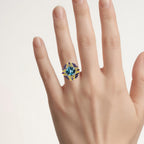 Blue Topaz Butterfly Ring With Amethyst and Diamonds 5.61 Carats Sterling Silver