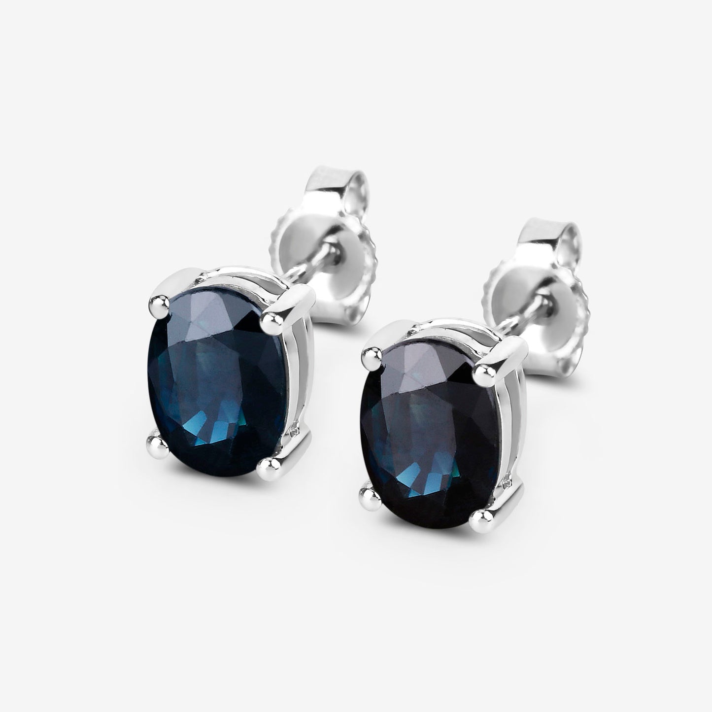 Blue Sapphire Stud Earrings 1.88 Carats 10K White Gold