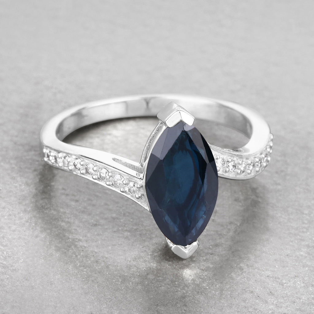 Blue Sapphire Ring With Diamonds 2.22 Carats 14K White Gold