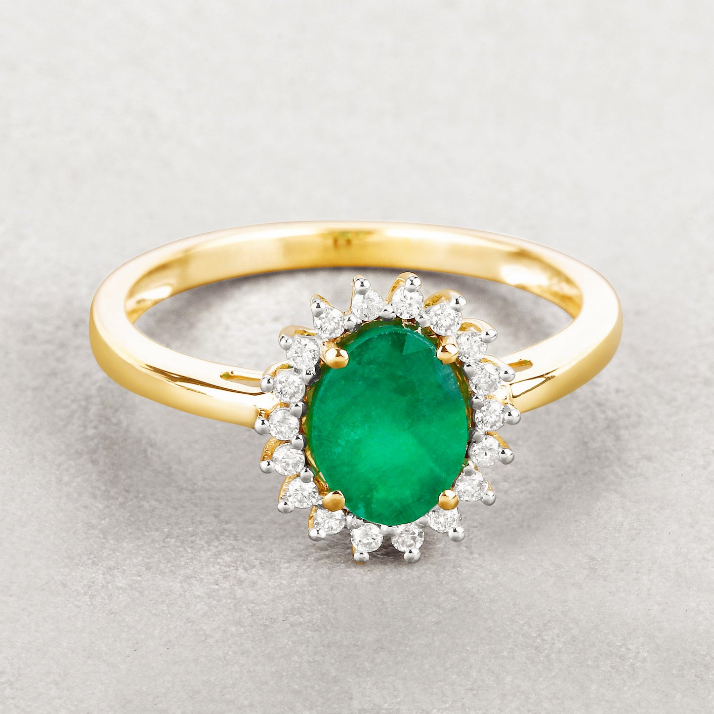 Natural Zambian Emerald Ring With Diamonds 1.30 Carats 14K Yellow Gold