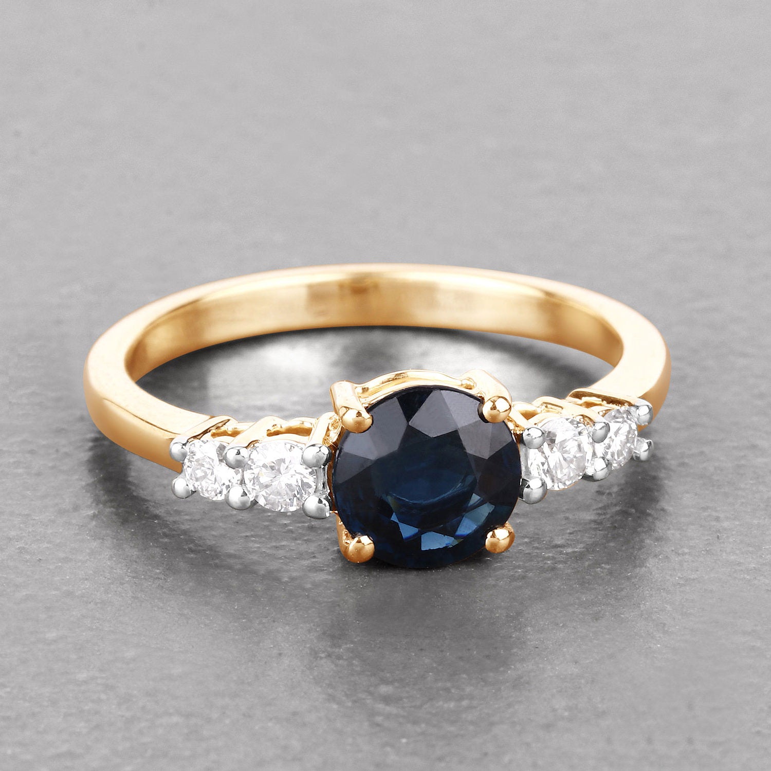Blue Sapphire Ring With Diamonds 1.32 Carats 14K Yellow Gold