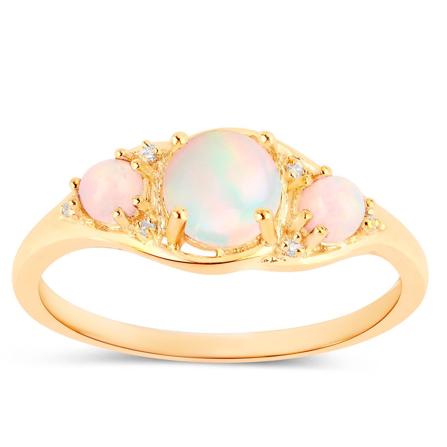 Ethiopian Opal Three Stone Ring Diamonds 14K Yellow Gold