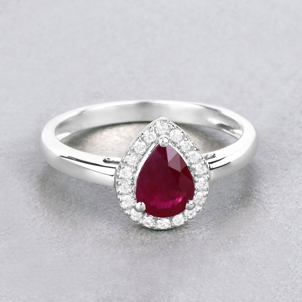 Ruby Ring With Diamonds 0.98 Carats 14K White Gold