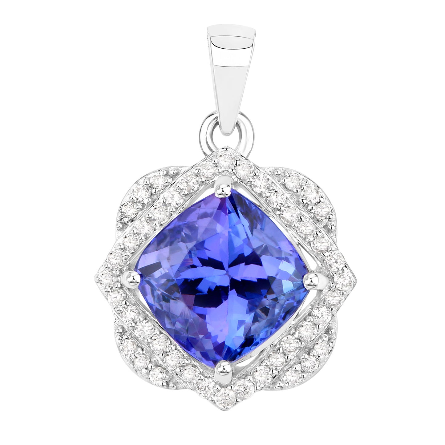 Natural Tanzanite Pendant With Diamonds 3.10 Carats 14K White Gold