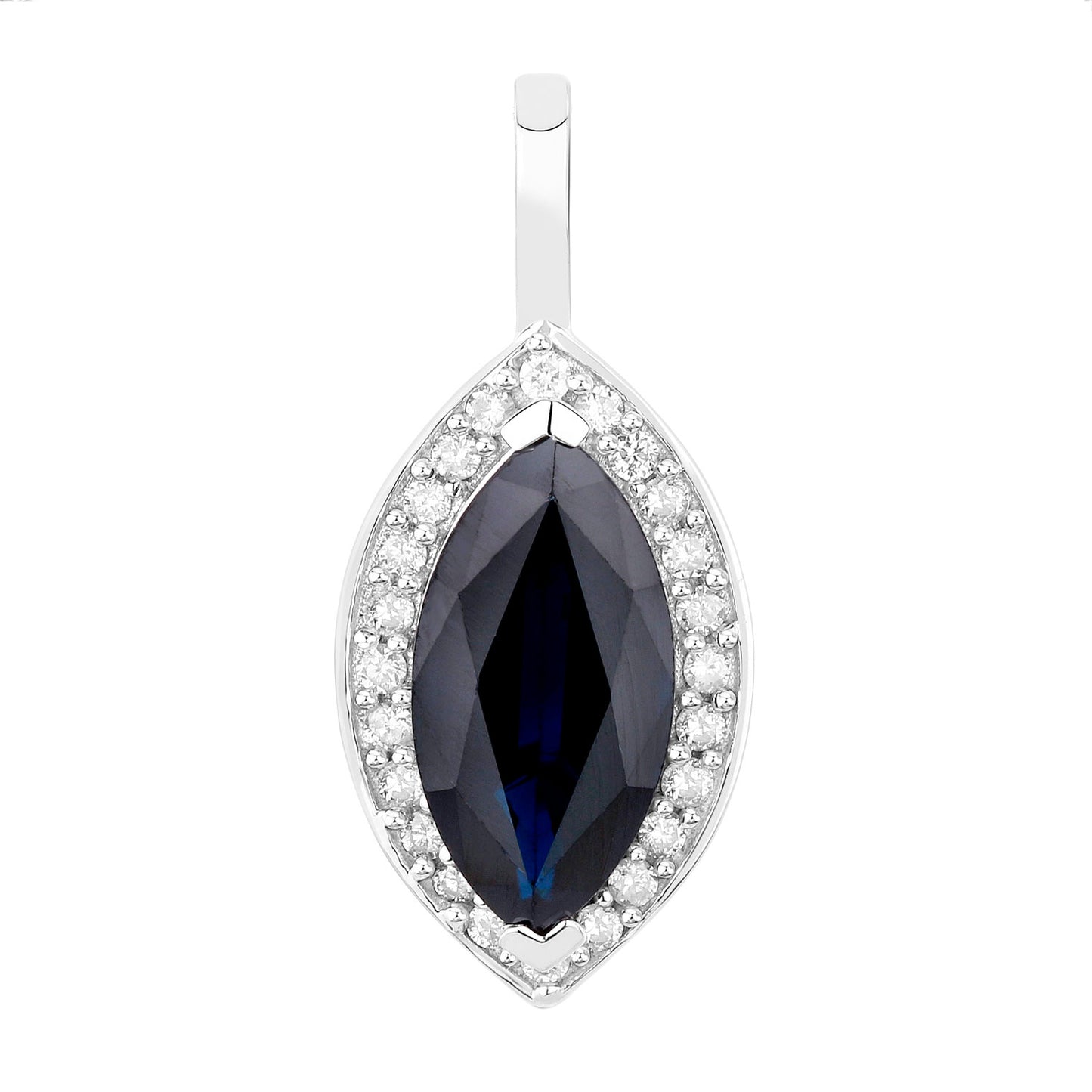 Blue Sapphire Pendant Necklace Diamonds 2.28 Carats 10K White Gold