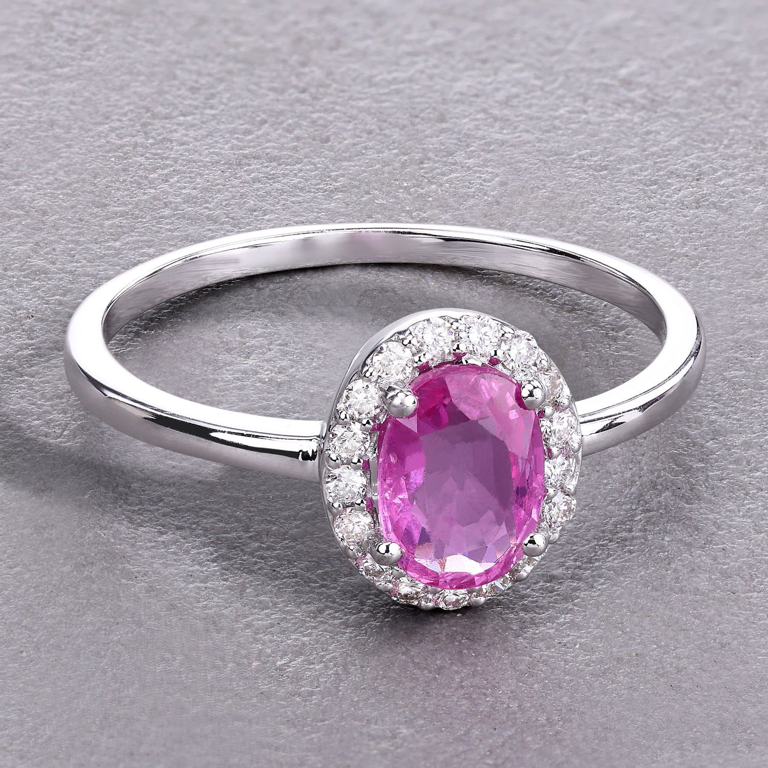 Pink Sapphire Ring With Diamonds 0.96 Carats 14K White Gold