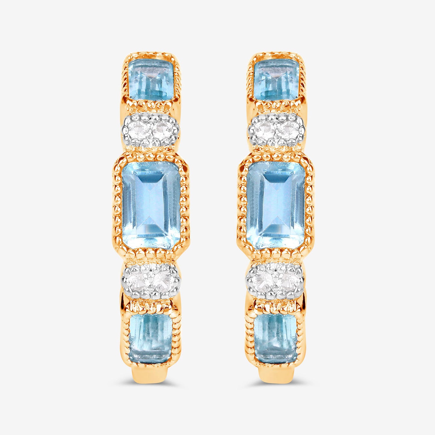 Blue Topaz Hoop Earrings 2.65 Carats Gold Plated Silver