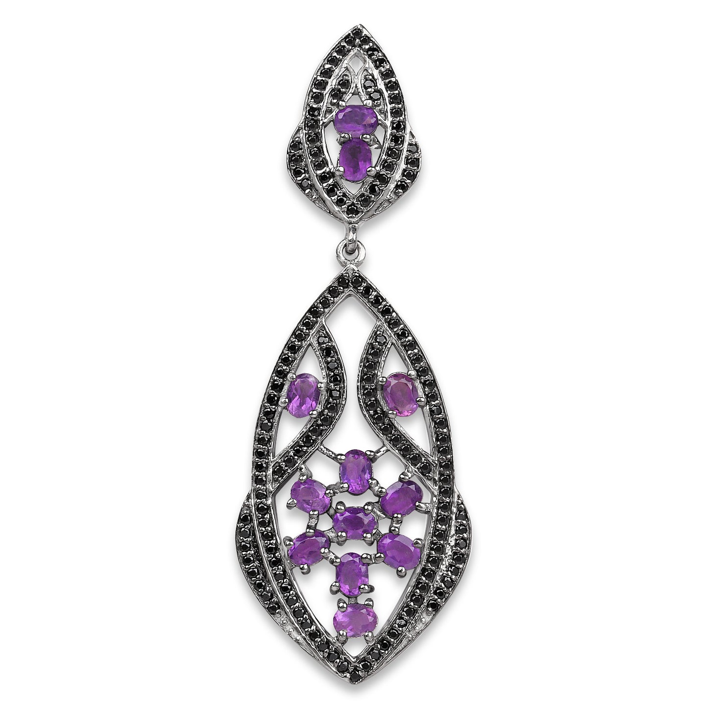 Amethyst Dangle Earrings With Black Spinels 5.74 Carats