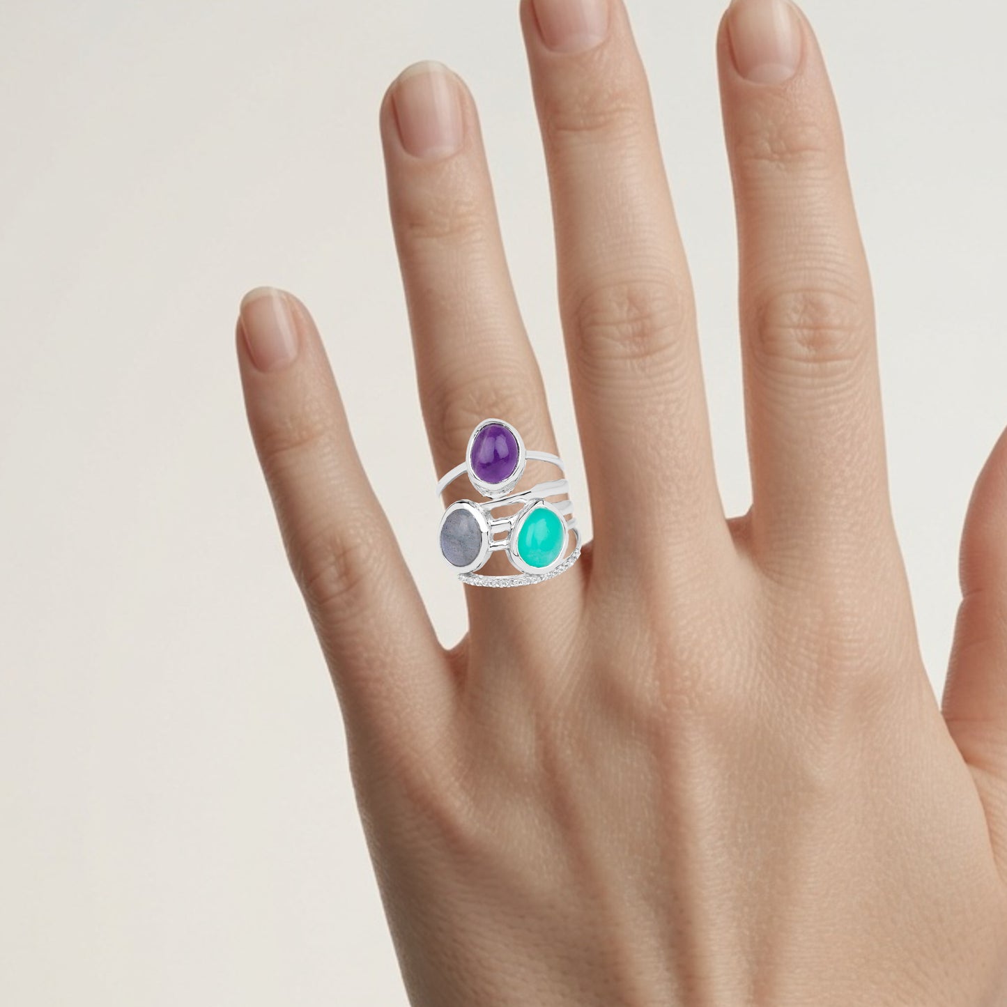 Natural Mixed Gemstones Ring 4.48 Carats Sterling Silver