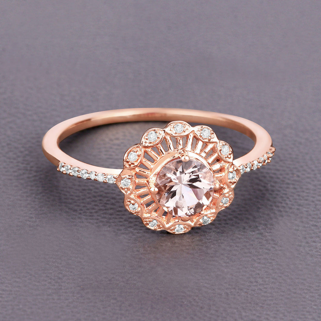 Morganite Ring With Diamonds 0.52 Carats 14K Rose Gold
