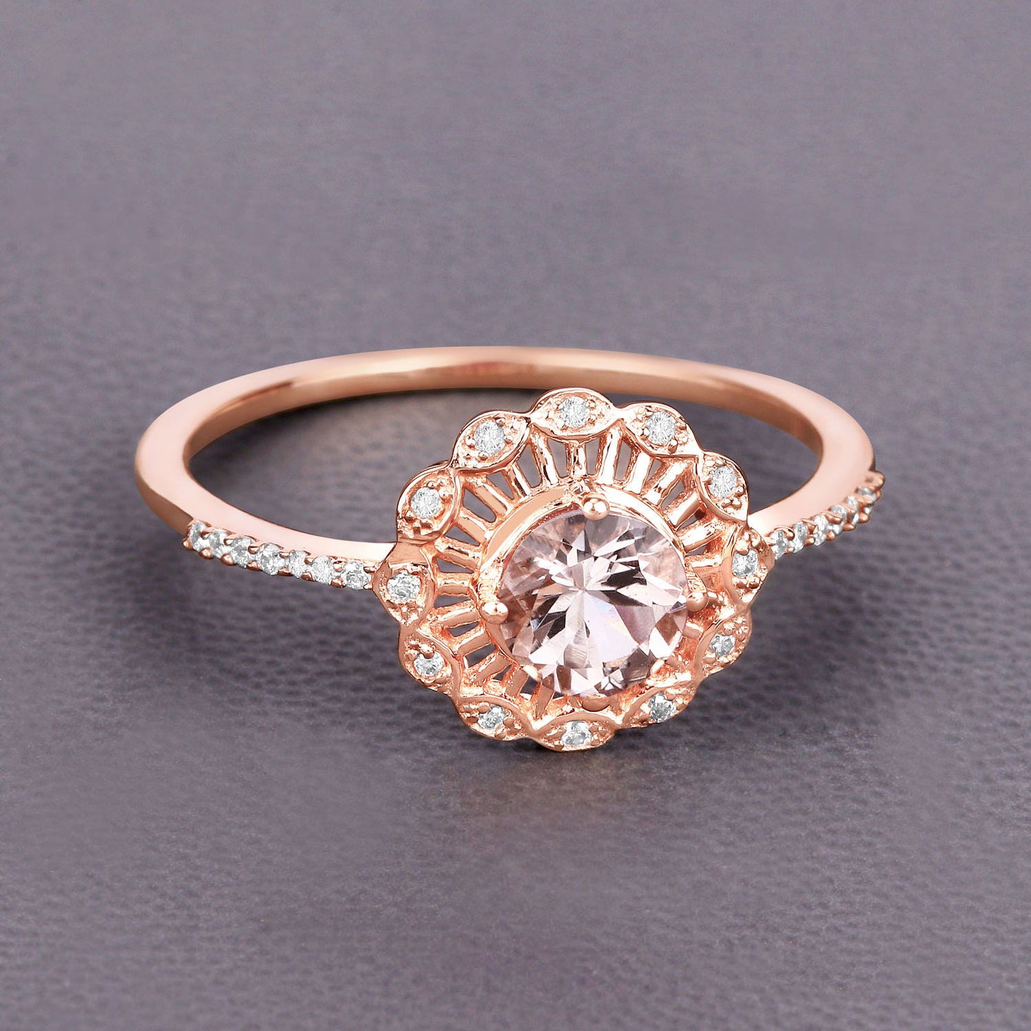 Morganite Ring With Diamonds 0.52 Carats 14K Rose Gold