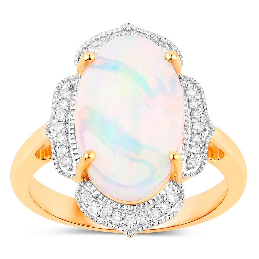 Ethiopian Opal Ring Diamonds 4.1 Carats 14K Yellow Gold