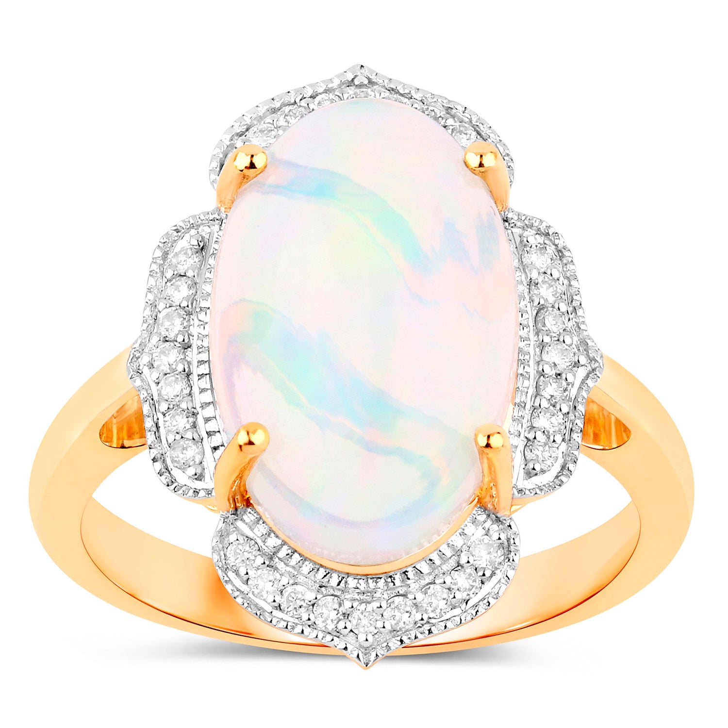 Ethiopian Opal Ring Diamonds 4.1 Carats 14K Yellow Gold