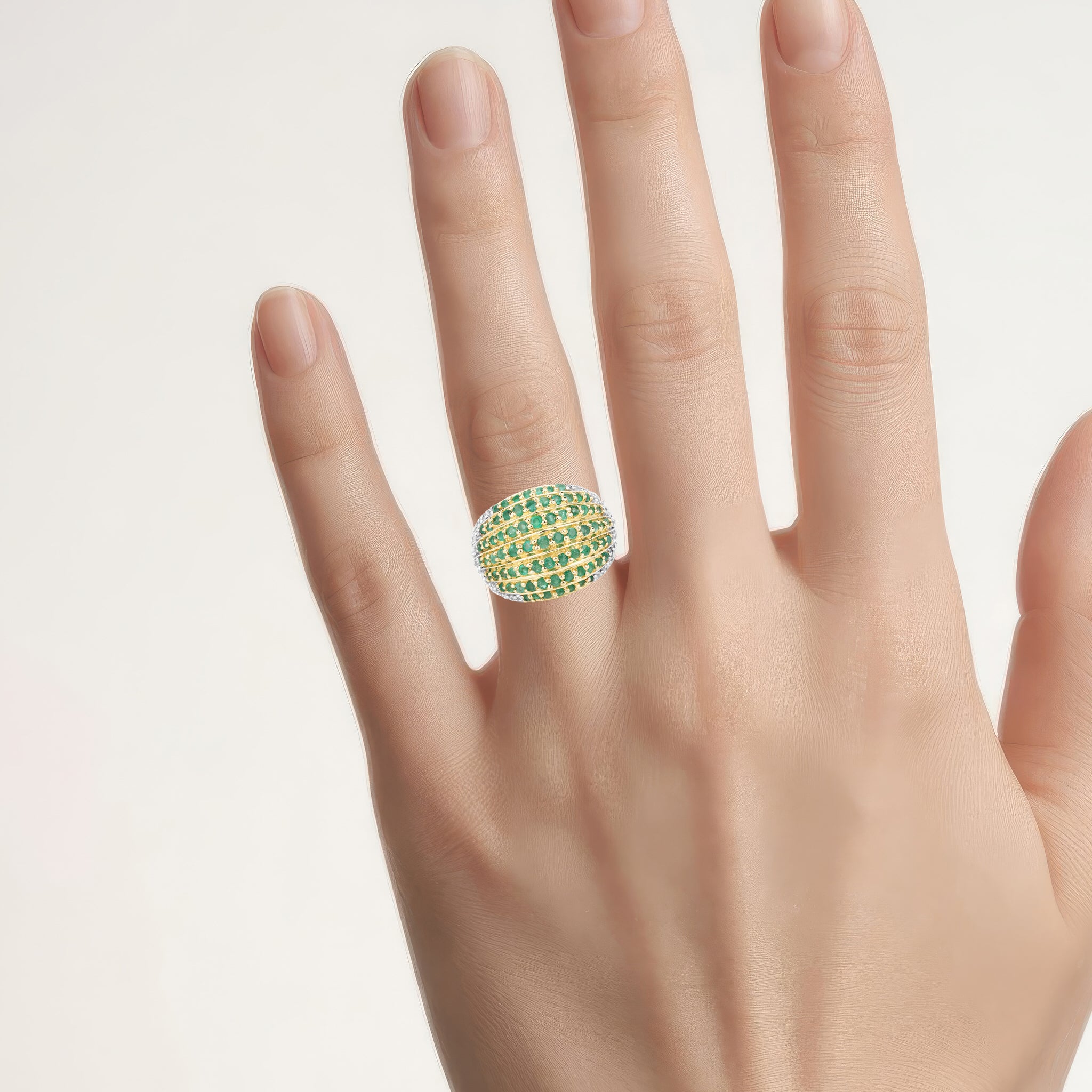 Emerald Ring With White Topaz 2.02 Carats Gold Plated Silver