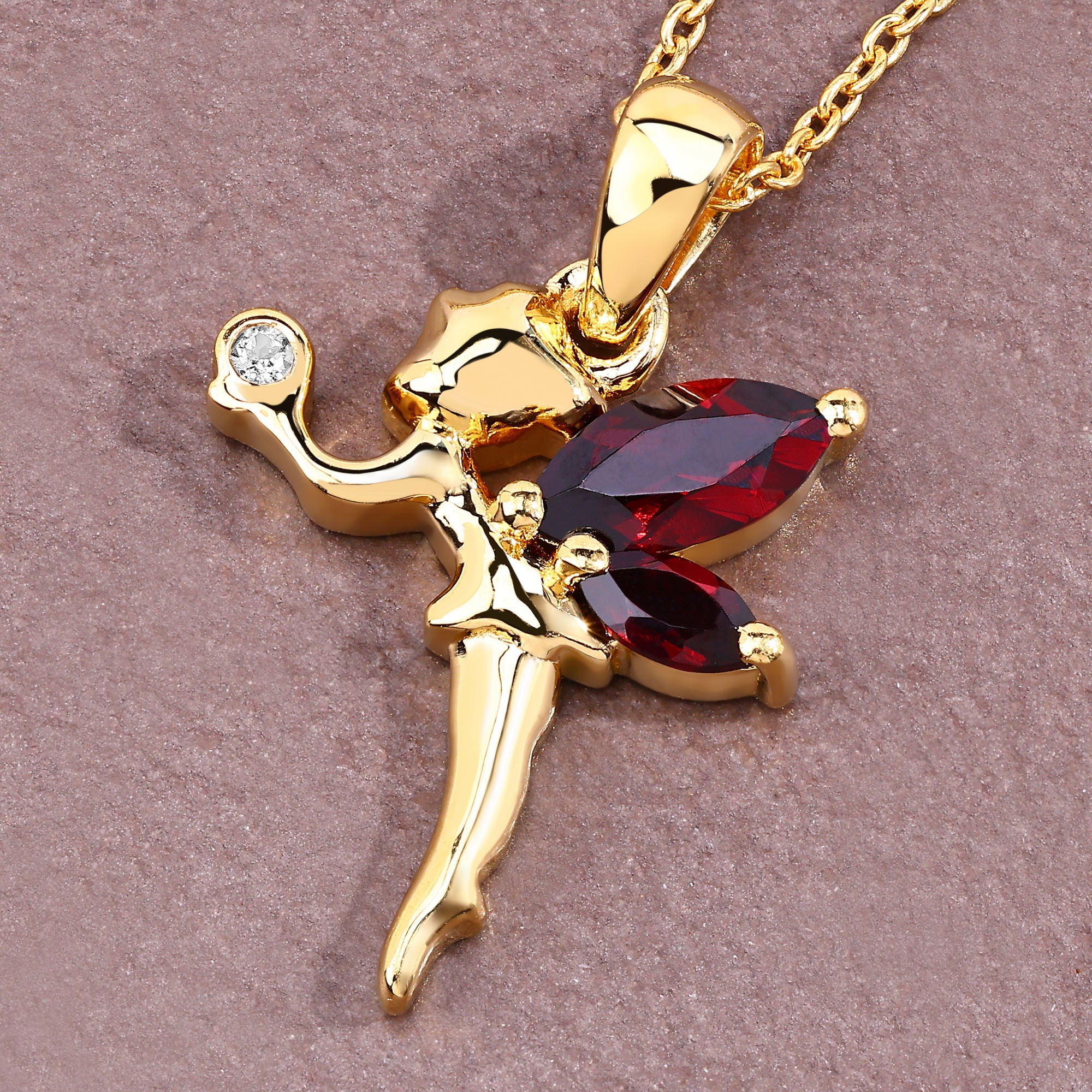 Garnet Fairy Pendant With White Topaz 0.8 Carats Gold Plated Silver