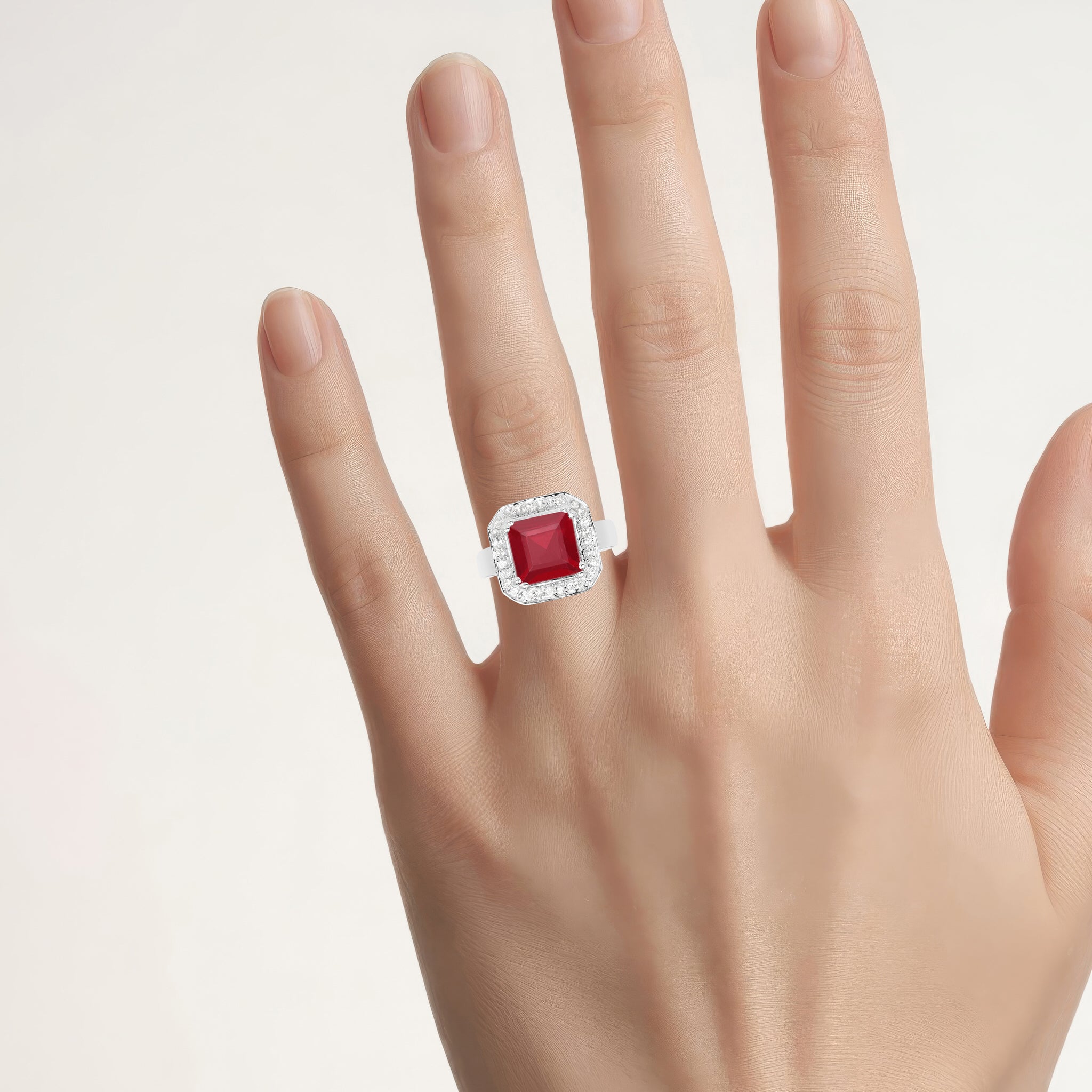 Ruby Ring With White Topaz 6.32 Carats Sterling Silver
