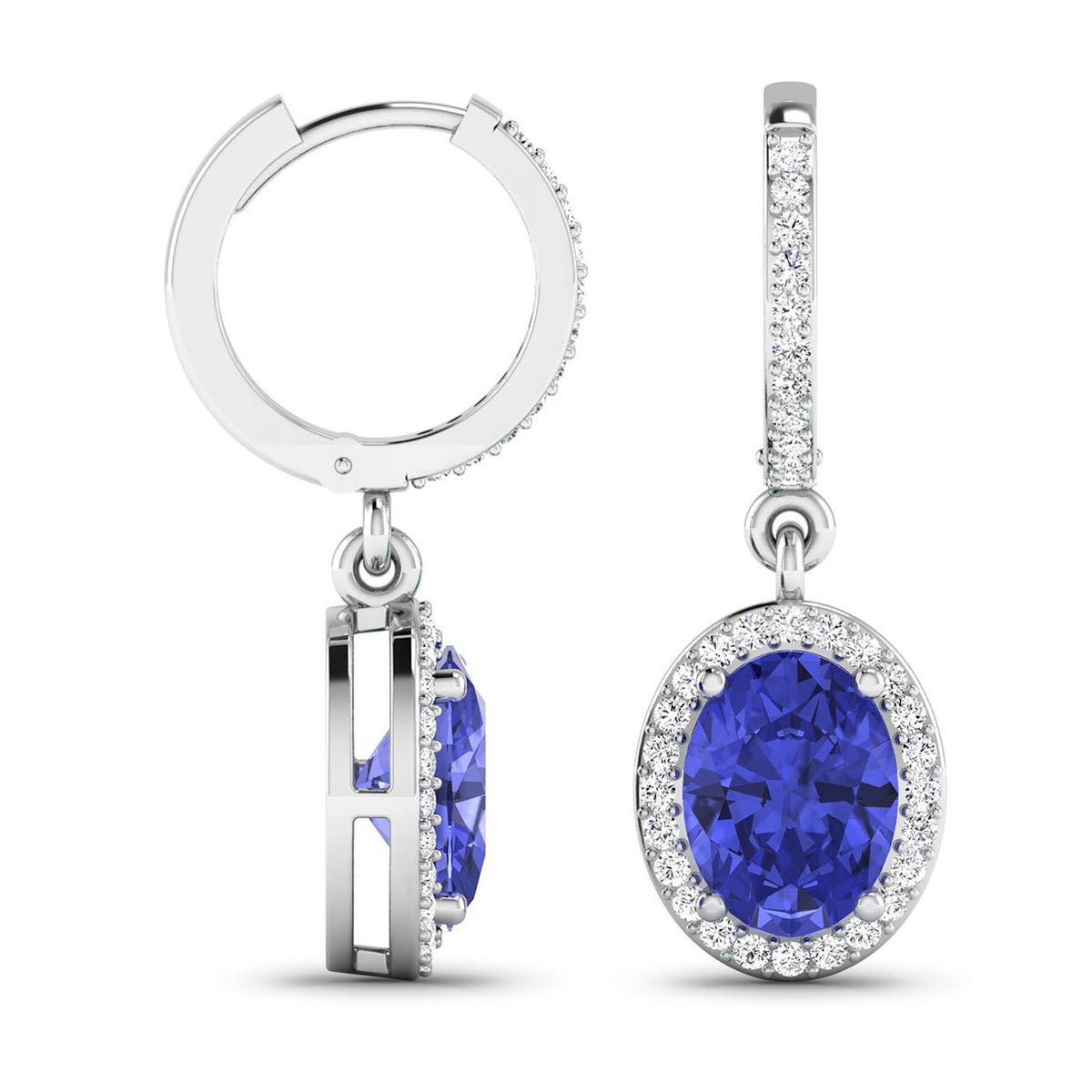 Tanzanite Earrings With Diamonds 2.46 Carats 14K White Gold