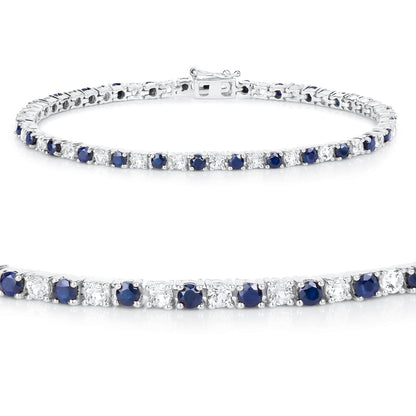 Blue Sapphire Bracelet White Topaz 6.86 Carats Sterling Silver