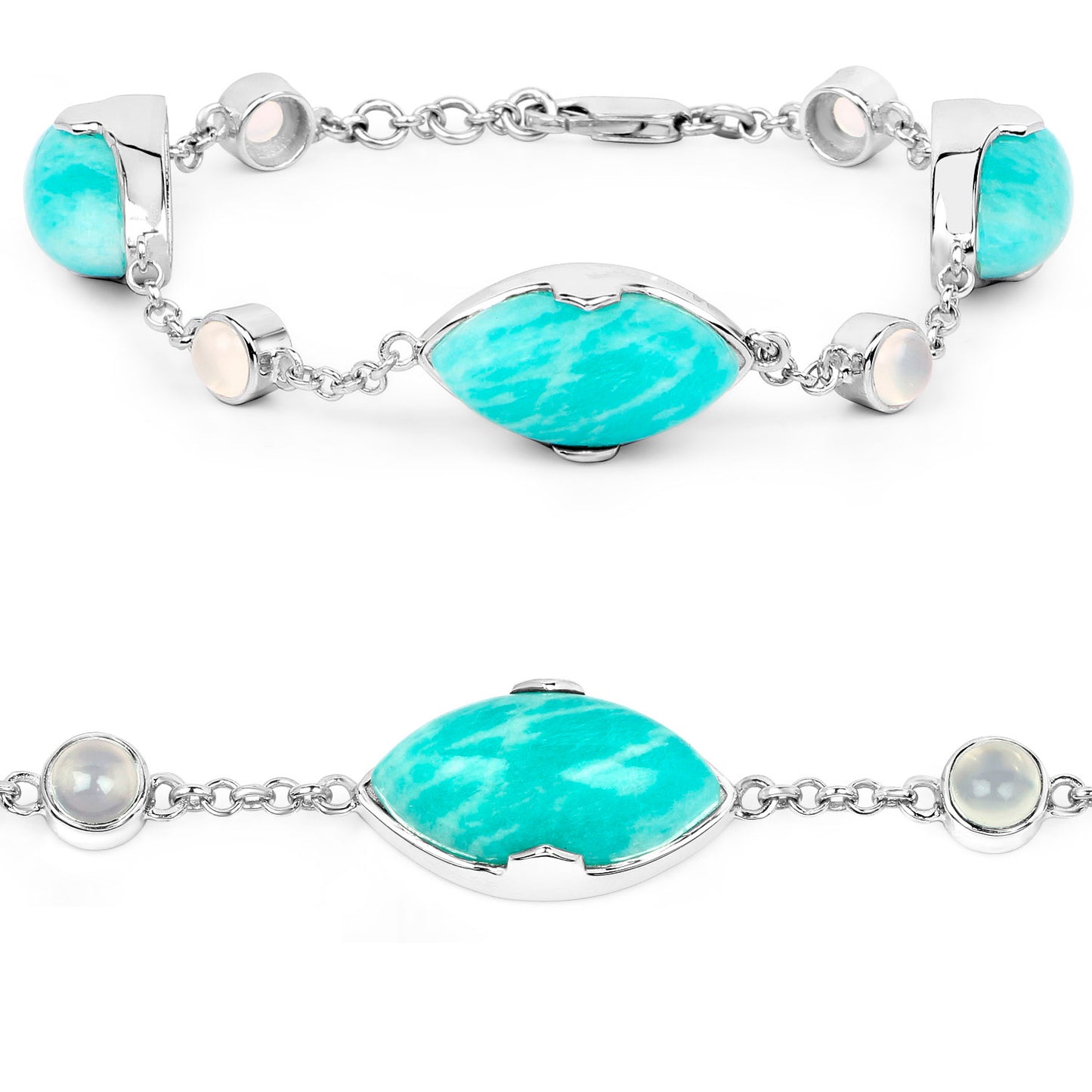 Amazonite Bracelet With White Agate 29.6 Carats Sterling Silver