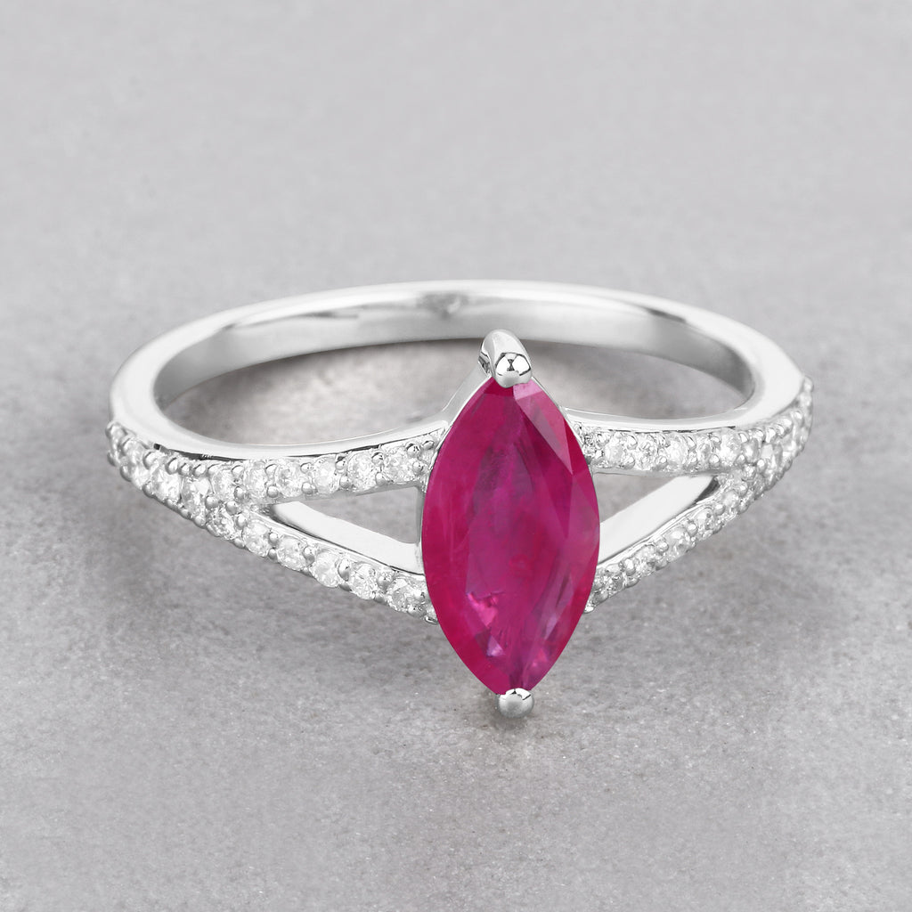 Ruby Ring With Diamonds 1.54 Carats 14K White Gold