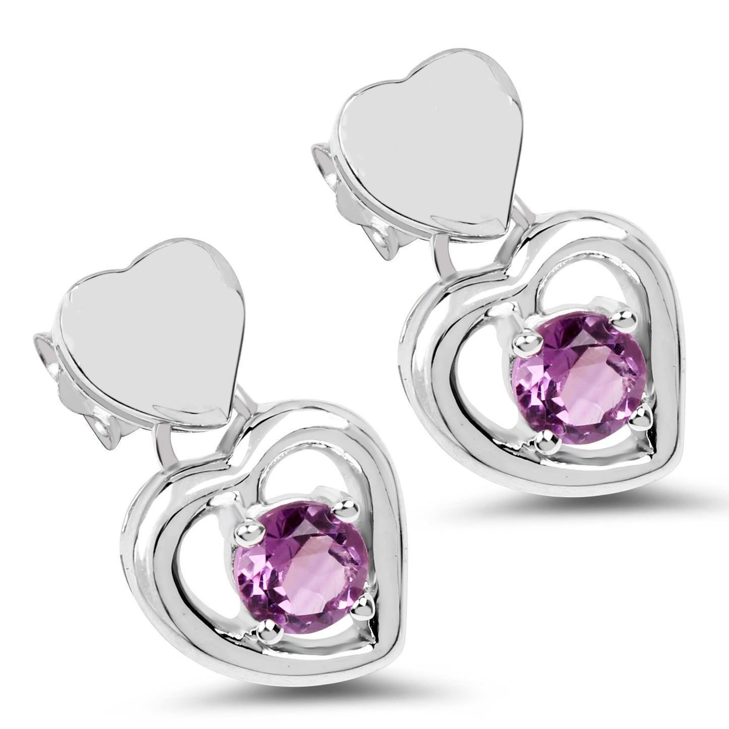 Amethyst Heart Earrings 1.44 Carats Sterling Silver