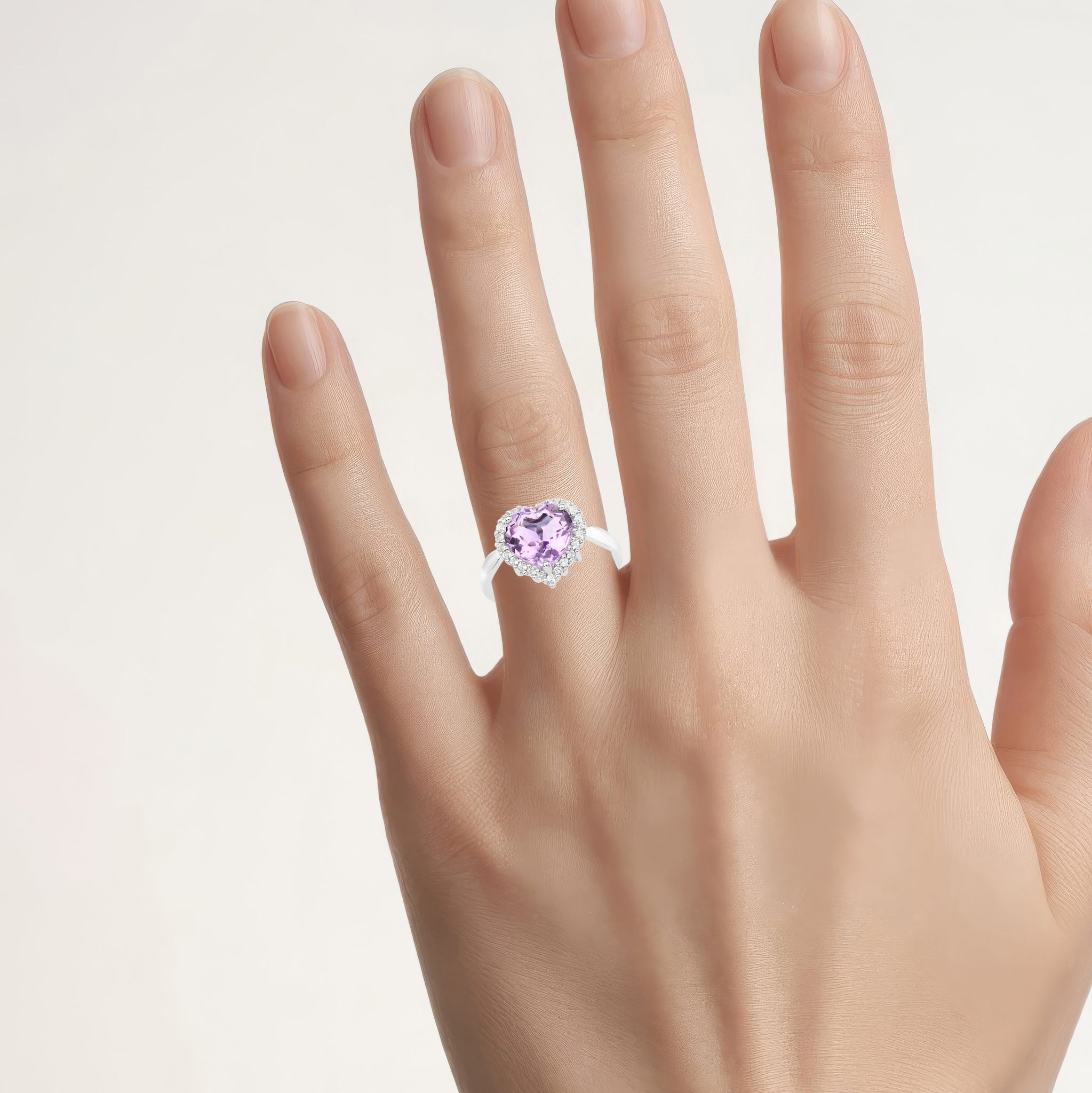 Pink Amethyst Ring With White Topaz 4 Carats Sterling Silver