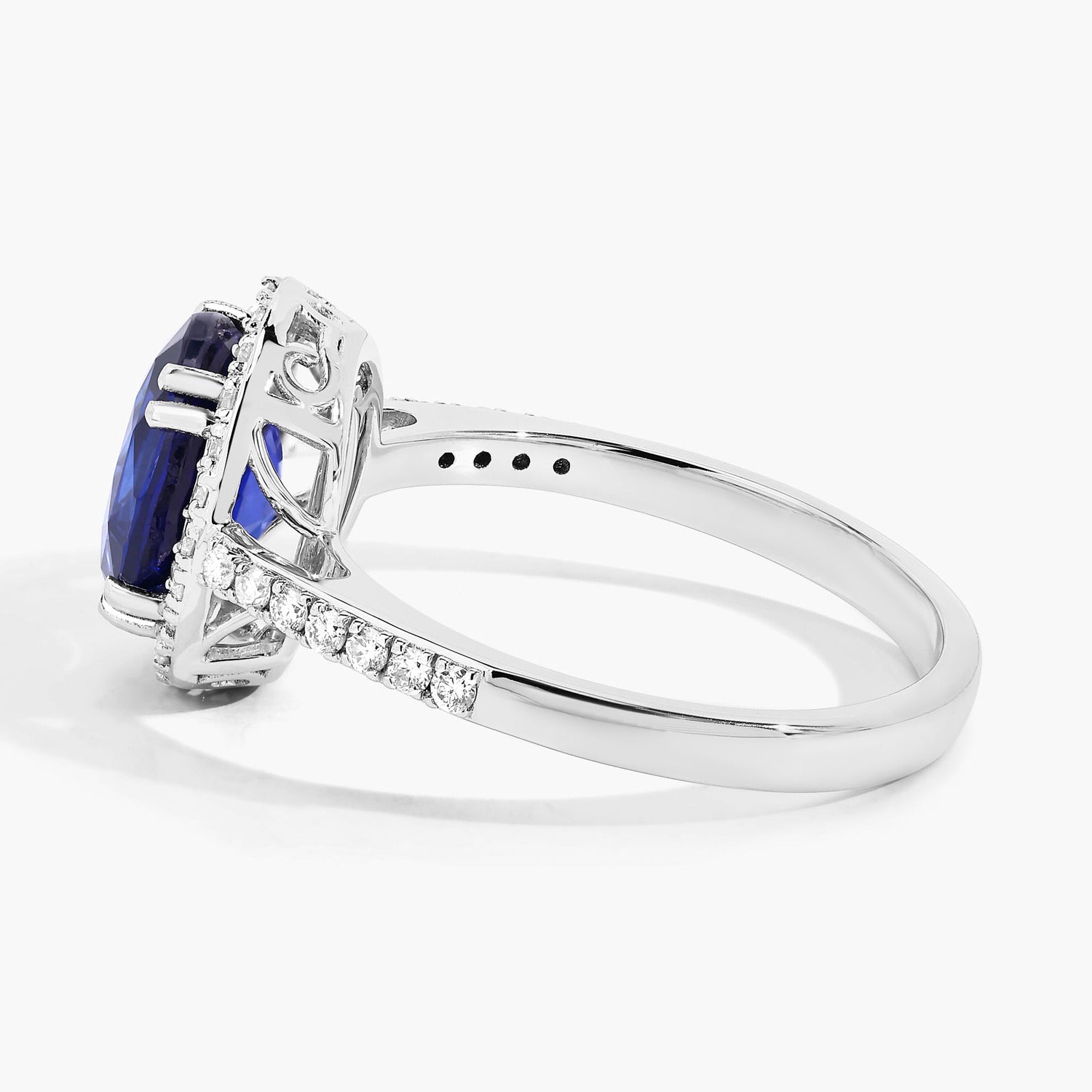 Blue Sapphire Ring With Diamonds 3.06 Carats 18K White Gold