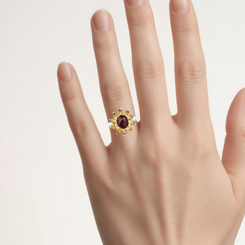 Garnet Ring With Citrine 5.46 Carats Sterling Silver