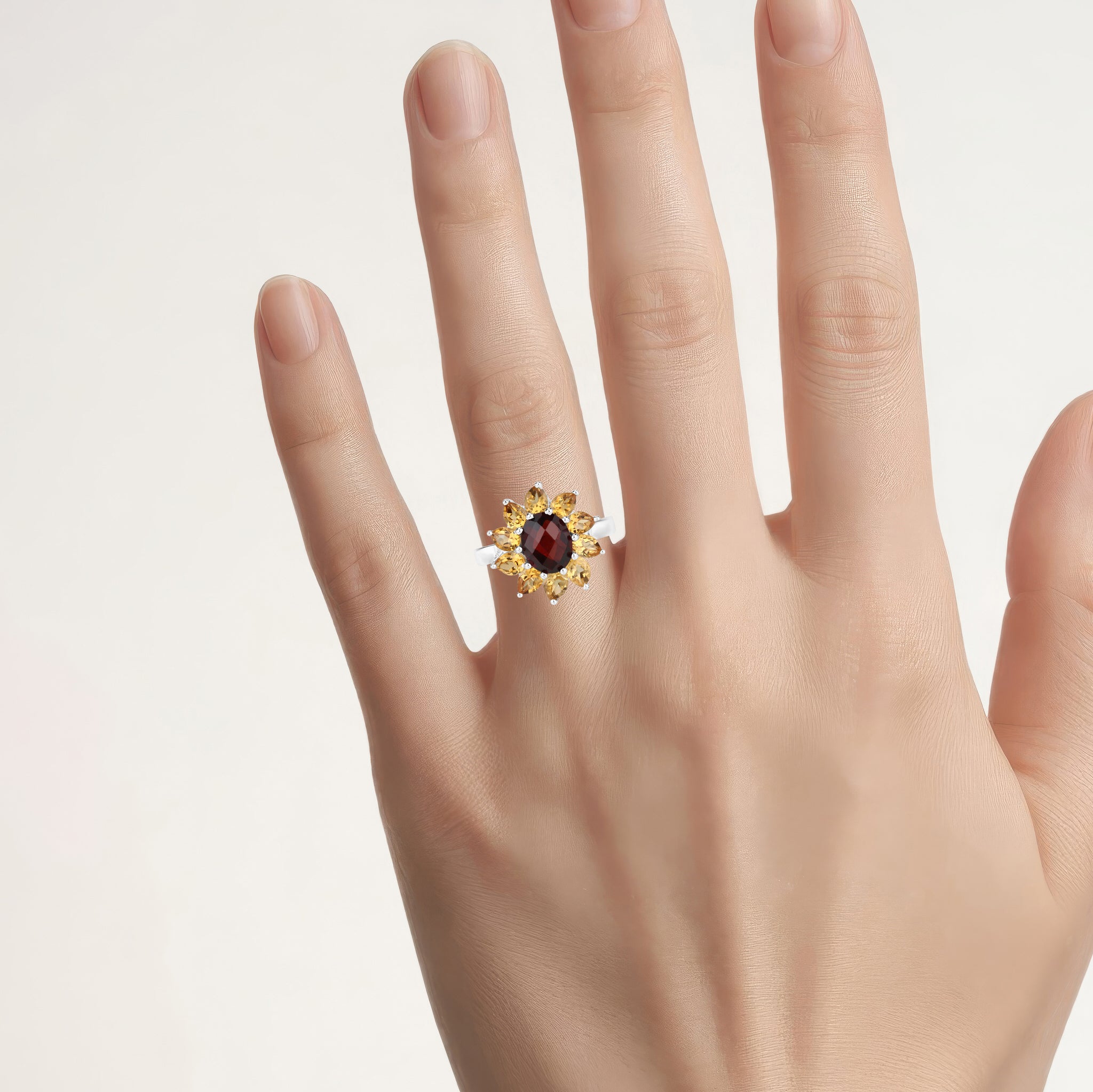 Garnet Ring With Citrine 5.46 Carats Sterling Silver
