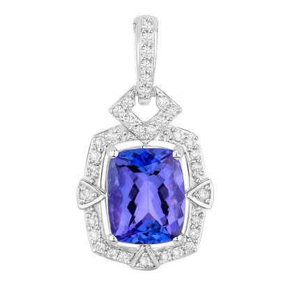Tanzanite Pendant Necklace Diamonds 2.45 Carats 14K White Gold
