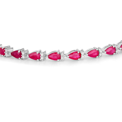 Ruby Bracelet With Diamonds 6.62 Carats 14K White Gold