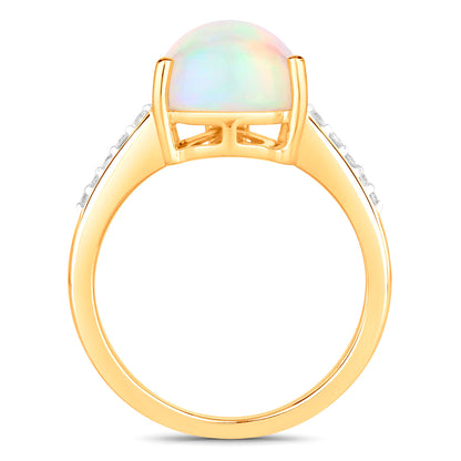 Natural Opal Cocktail Ring Diamond Setting 4.26 Carats 14K Yellow Gold