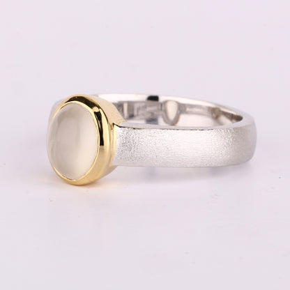 White Moonstone Ring 1.30 Carats Gold Plated Silver