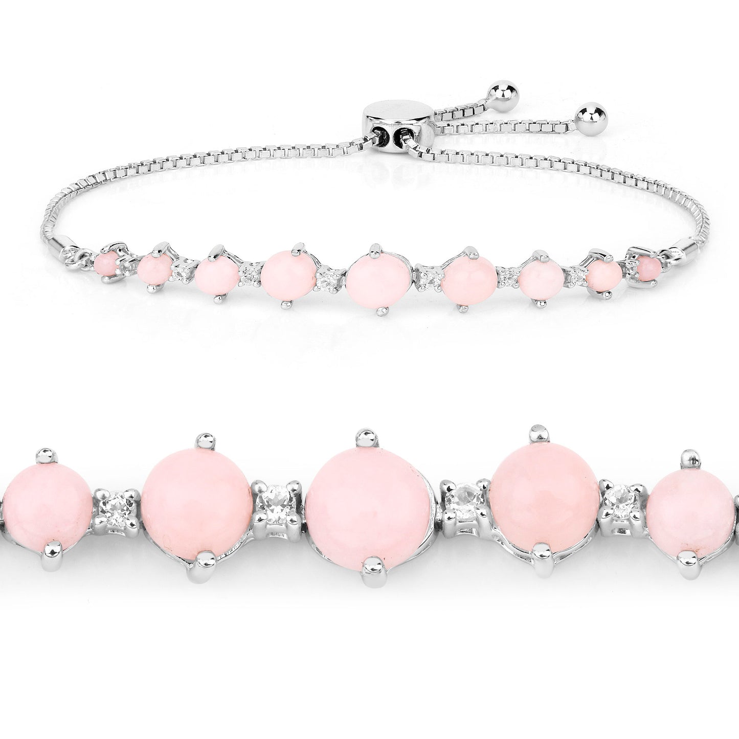 Pink Opal Bracelet With White Topaz 5.3 Carats Sterling Silver