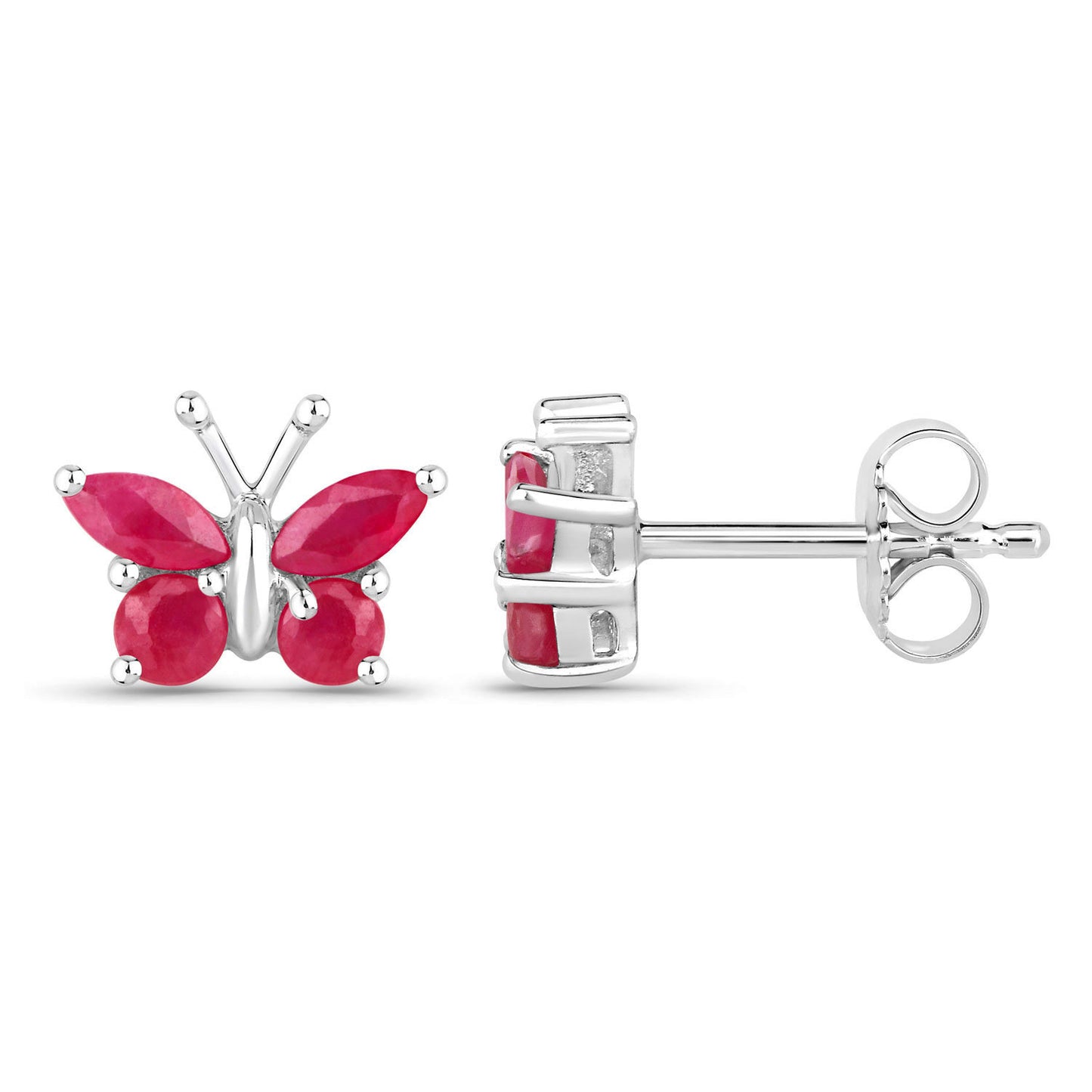 Natural Ruby Butterfly Earrings 0.6 Carats Sterling Silver