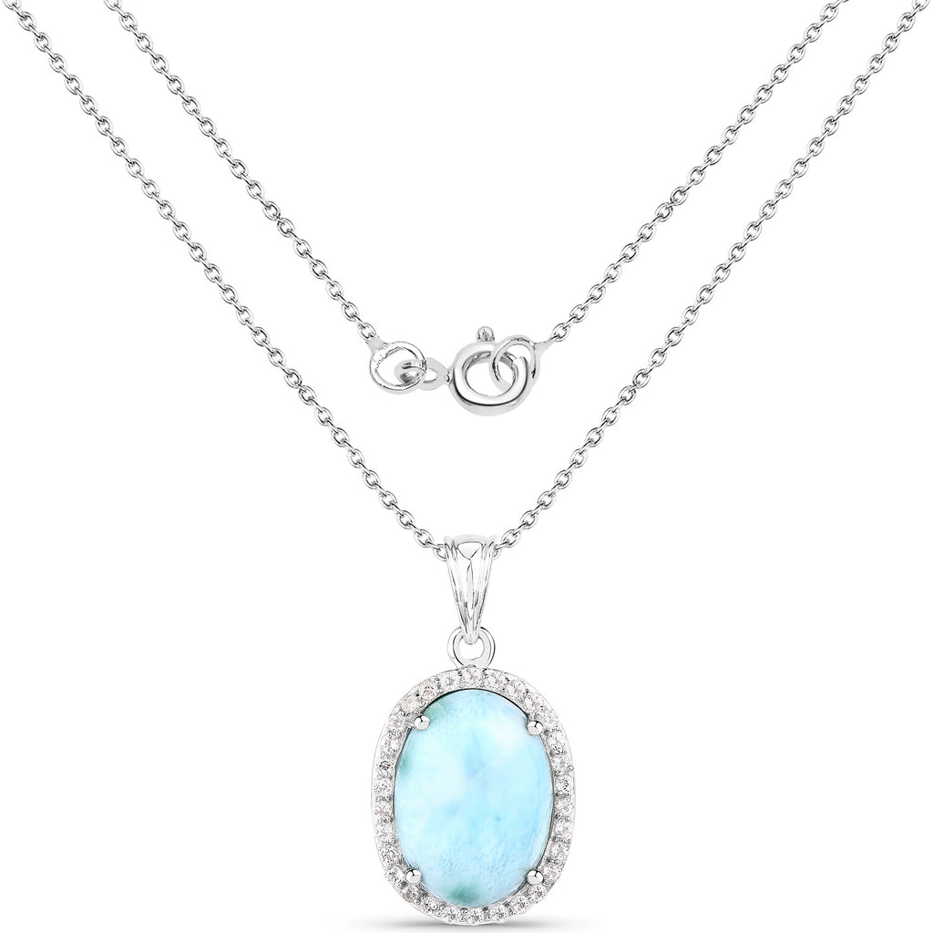 Larimar Pendant With White Topaz 13.5 Carats Sterling Silver