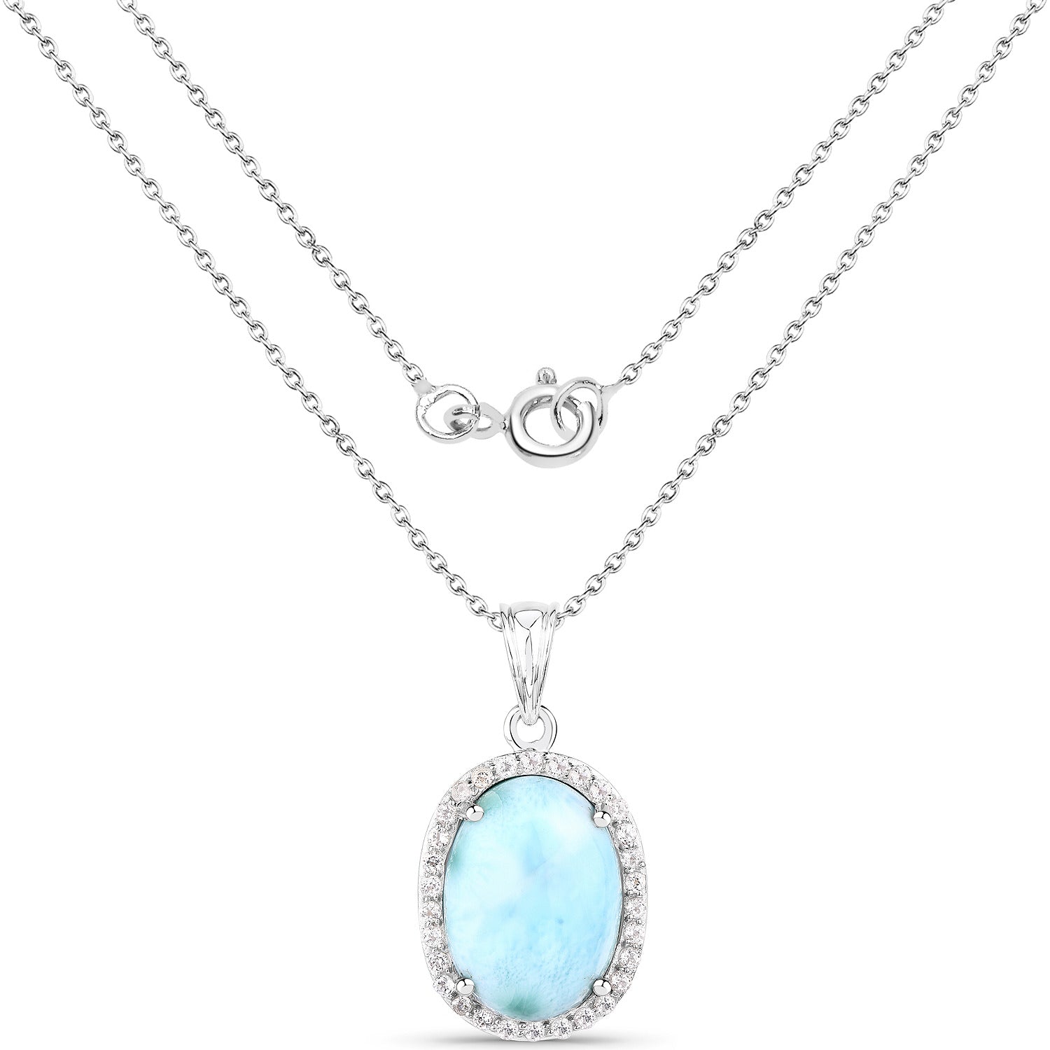 Larimar Pendant With White Topaz 13.5 Carats Sterling Silver