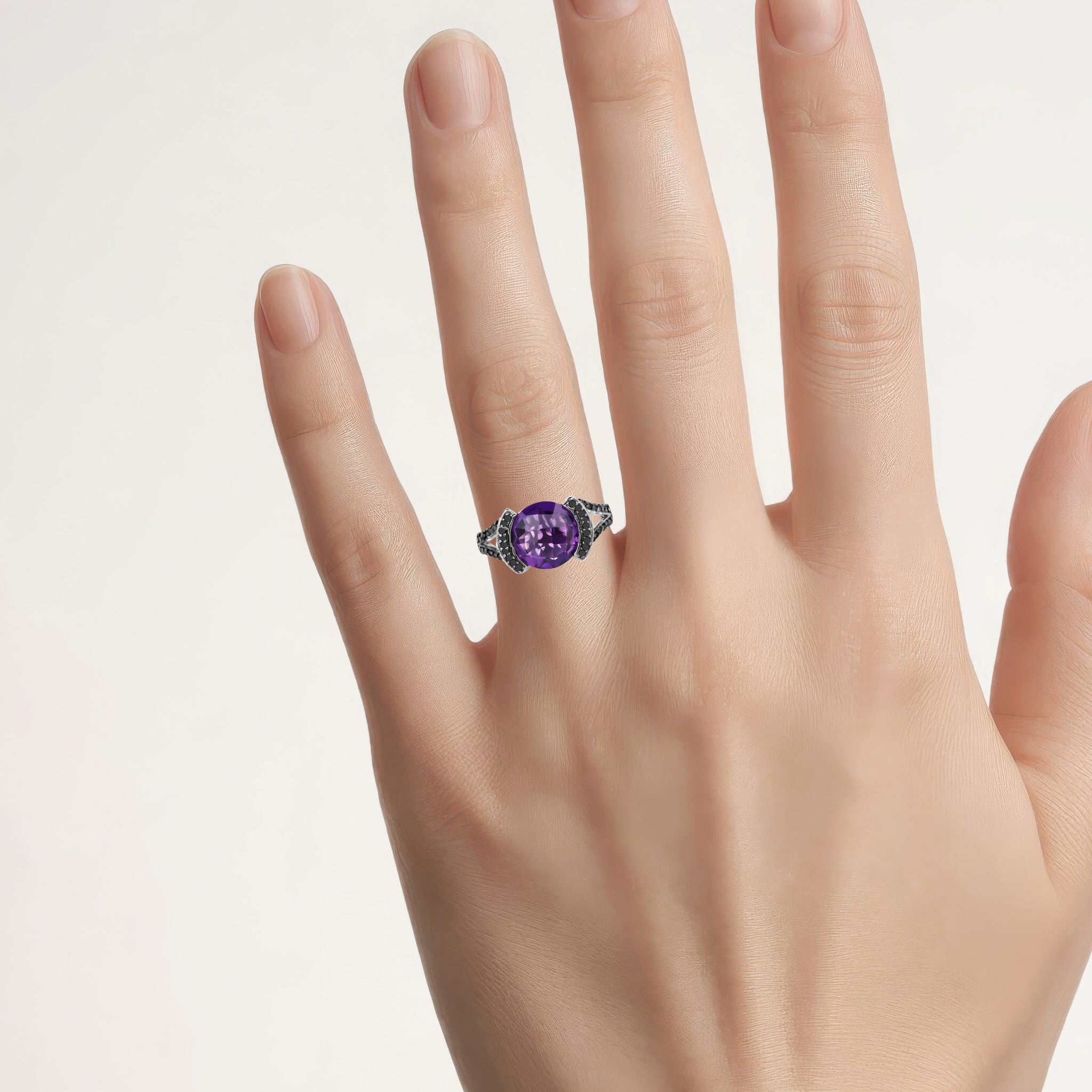 Amethyst Ring With Black Diamonds 3.18 Carats Sterling Silver