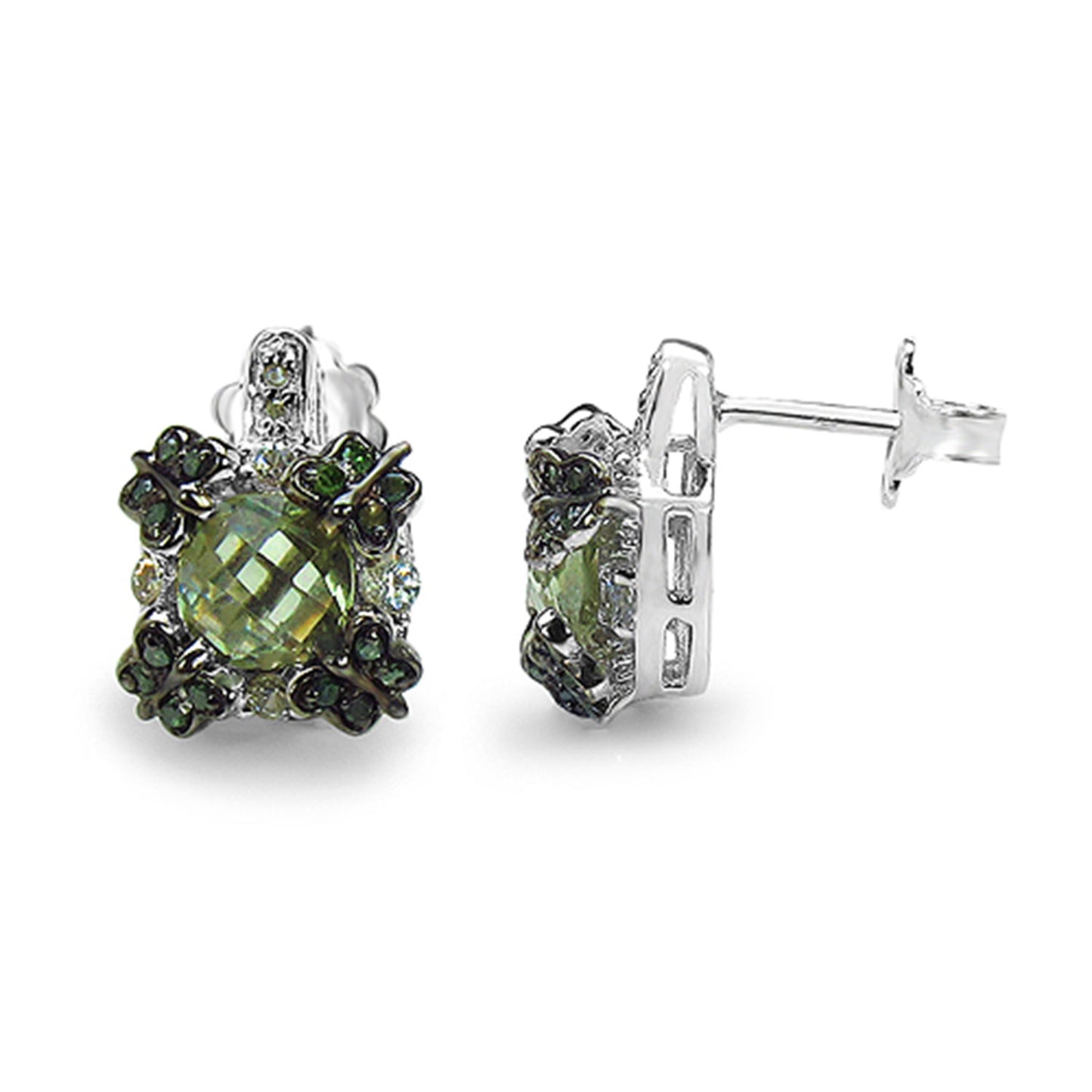 Green Amethyst Earrings With White Sapphire 2.86 Carats Sterling Silver