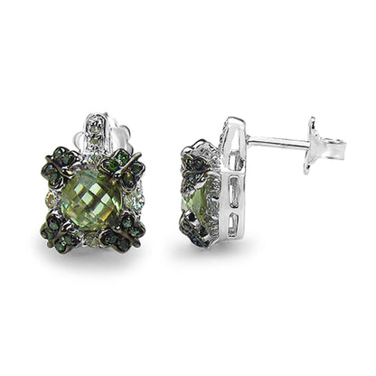 Green Amethyst Earrings With White Sapphire 2.86 Carats Sterling Silver