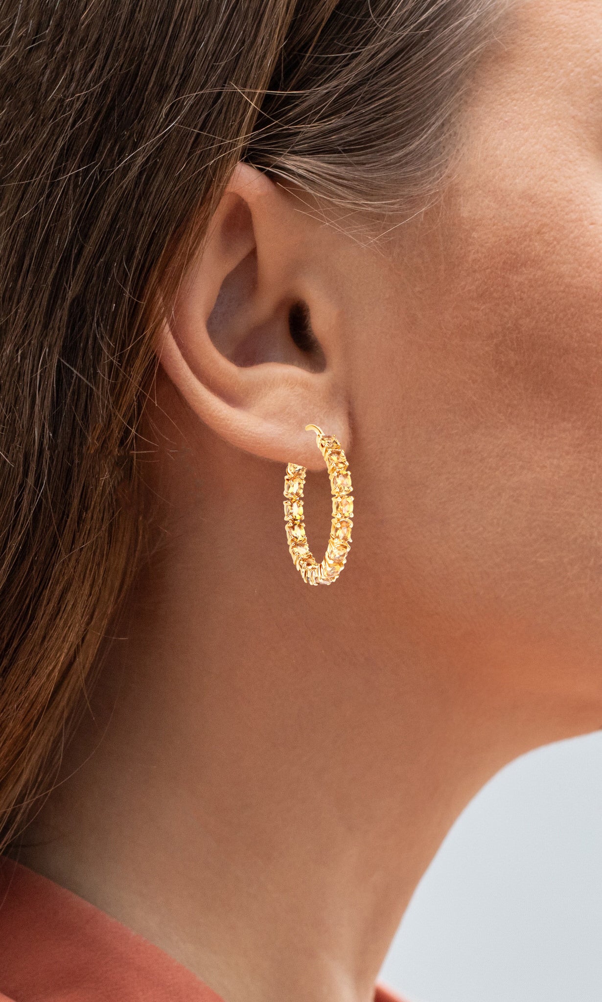 Citrine Hoop Earrings 4.85 Carats 14K Yellow Gold Plated Silver