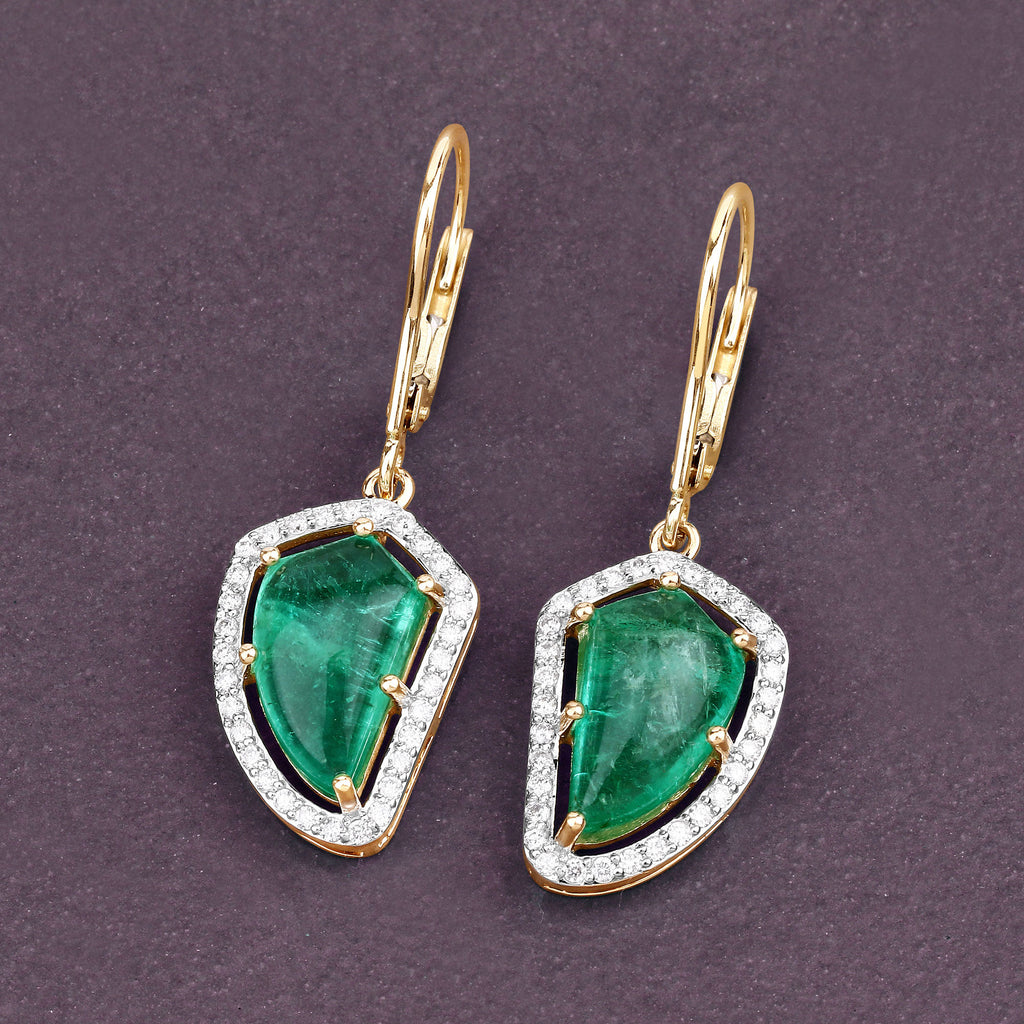 Colombian Emerald Earrings With Diamonds 7.54 Carats 14K Yellow Gold