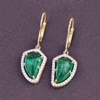 Colombian Emerald Earrings With Diamonds 7.54 Carats 14K Yellow Gold