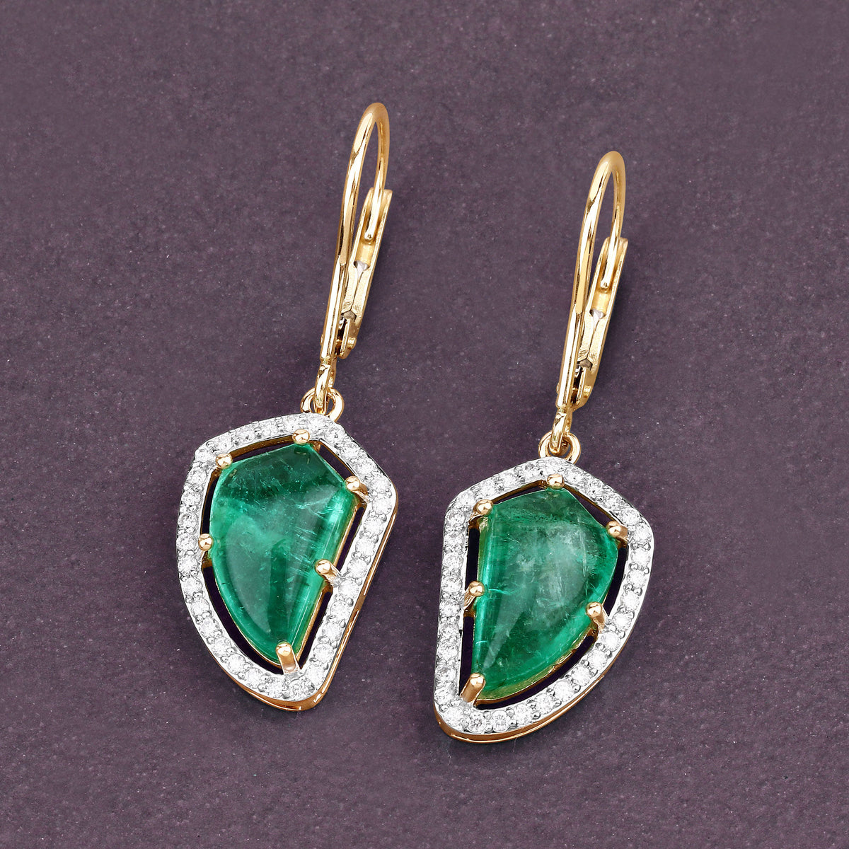 Colombian Emerald Earrings With Diamonds 7.54 Carats 14K Yellow Gold