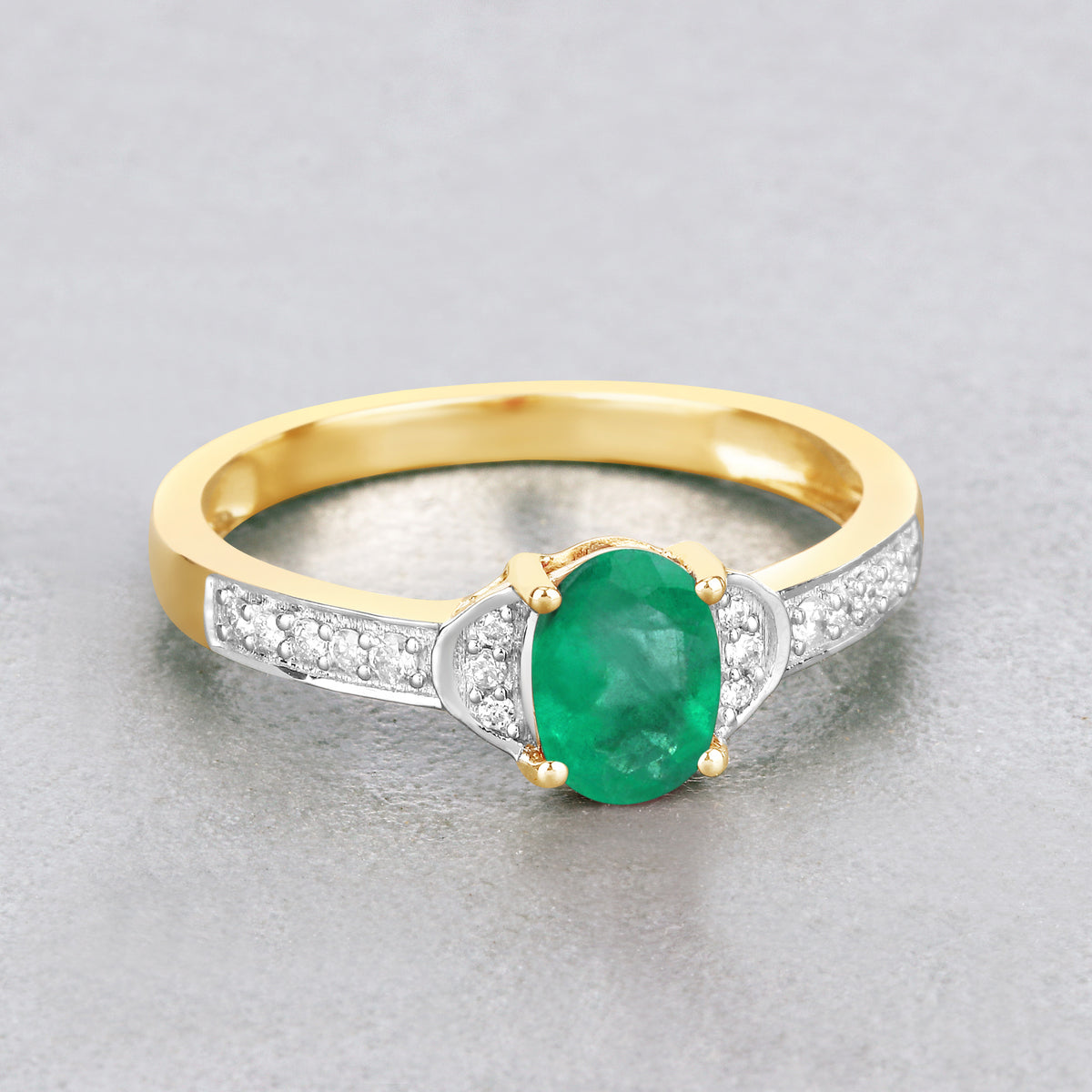 Zambian Emerald Ring With Diamonds 0.79 Carats 10K Yellow Gold